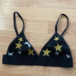 PINK Black Triangle Bralette with Gold and Silver Star Accents